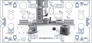 Pneumatický projektový montážny stroj